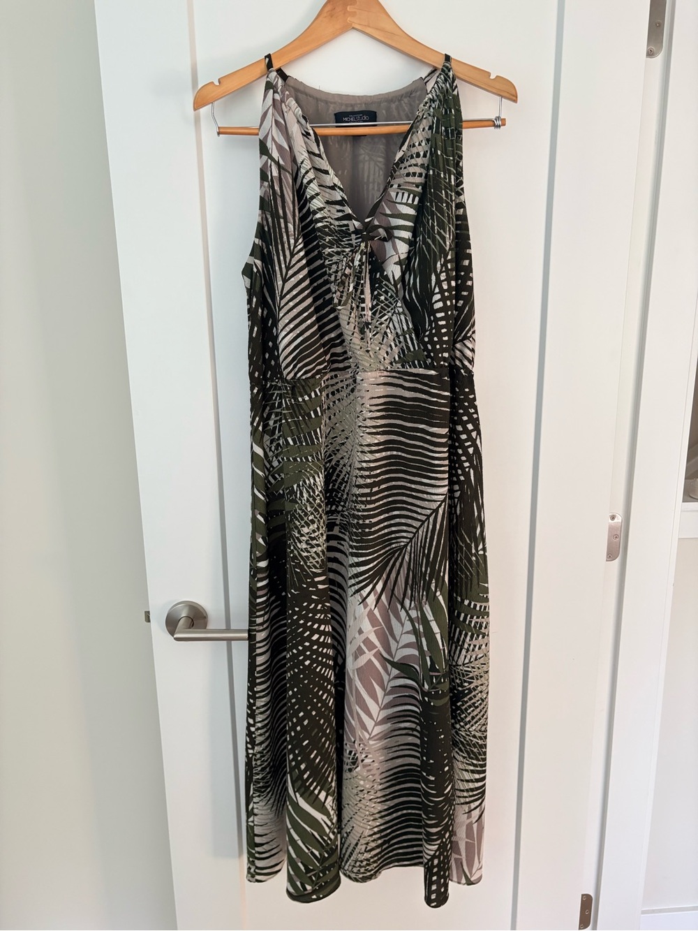 Michel Studio Olive and Black Palm-Print Maxi Dress